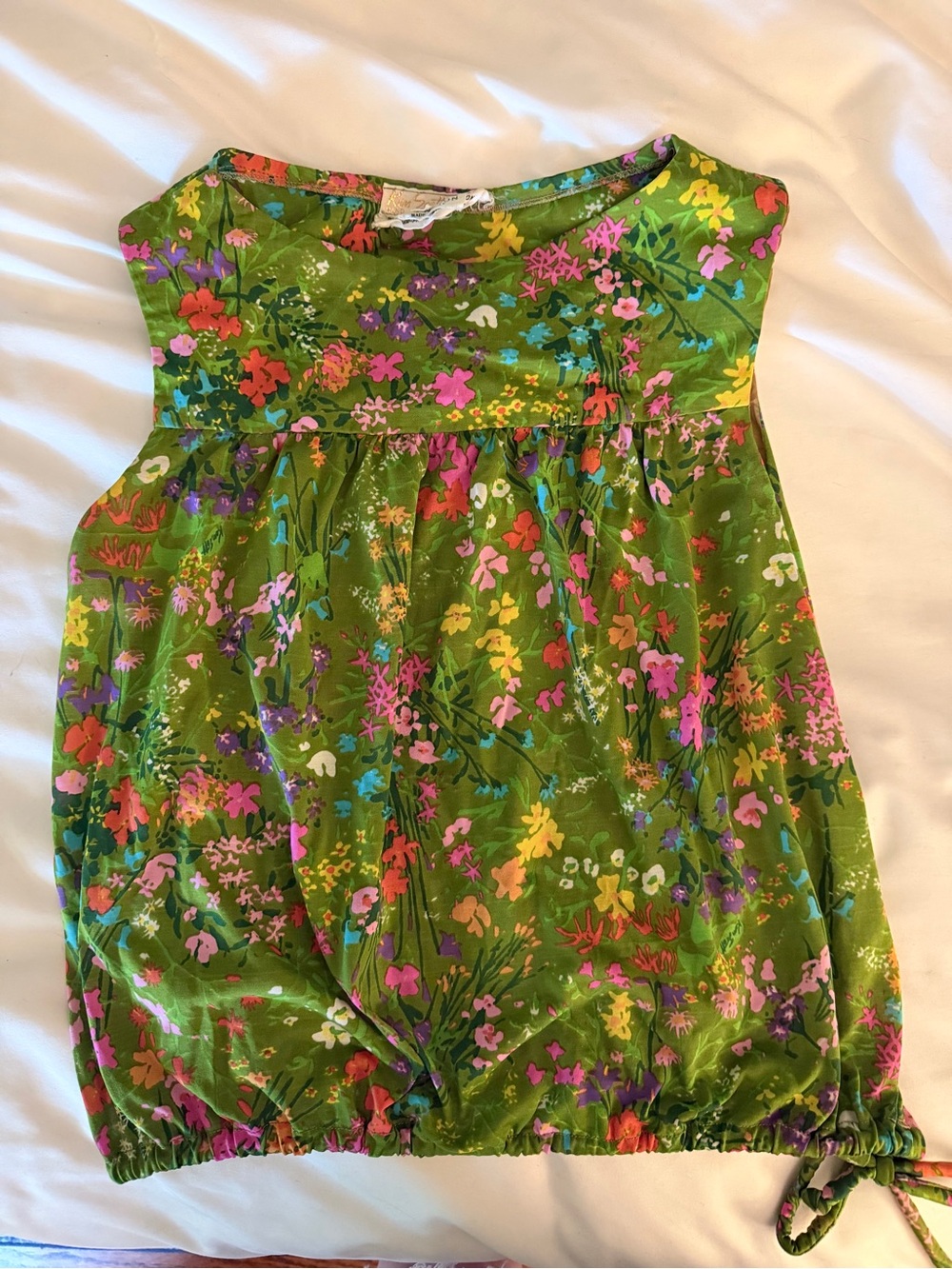 Vintage 60s 70s floral top tank with tie at hip size xs